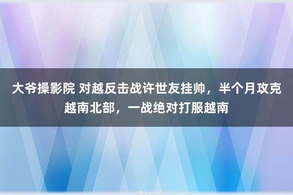 大爷操影院 对越反击战许世友挂帅，半个月攻克越南北部，一战绝对打服越南