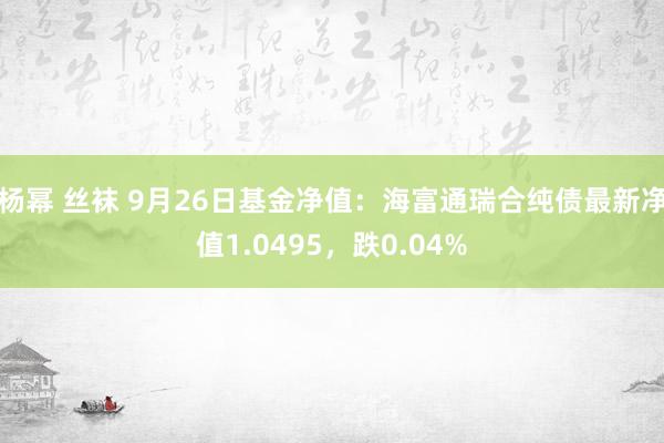 杨幂 丝袜 9月26日基金净值：海富通瑞合纯债最新净值1.0495，跌0.04%