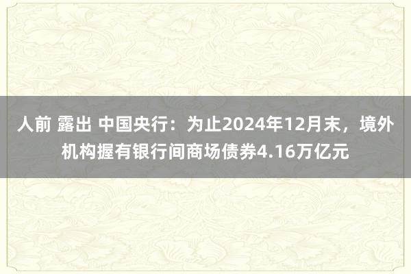 人前 露出 中国央行：为止2024年12月末，境外机构握有银行间商场债券4.16万亿元